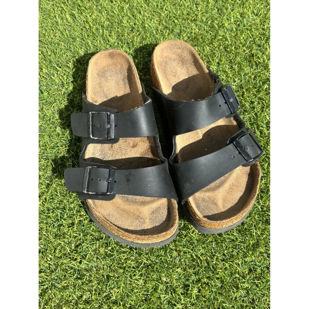 Birkenstock Arizona Black Birko-Flor Two Strap Slide Sandals Womens 7.5